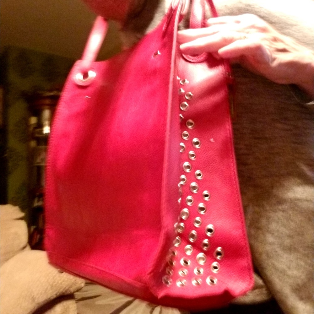 💕New Large Red leather silver grommet bag